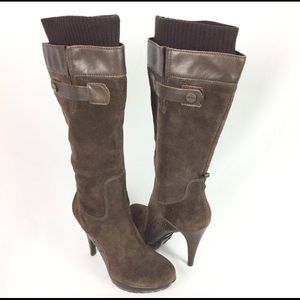 Brown Suede Guess Sock Bootie